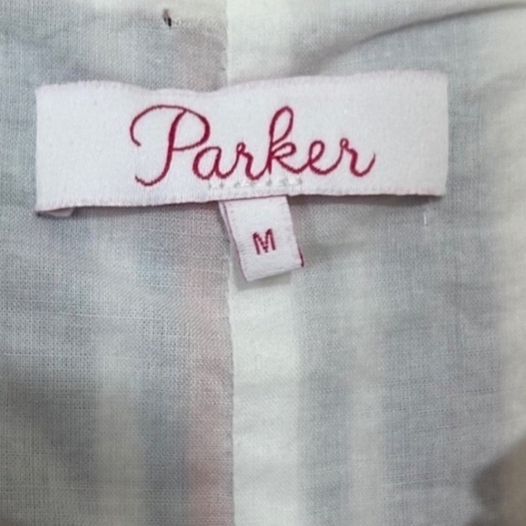 Parker Jay Striped Ruffle Front Sleeveless Pink & White Mini Dress SIZE MEDIUM - Picture 5 of 9